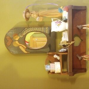 Rustic Wooden Wall Shelf with Decor